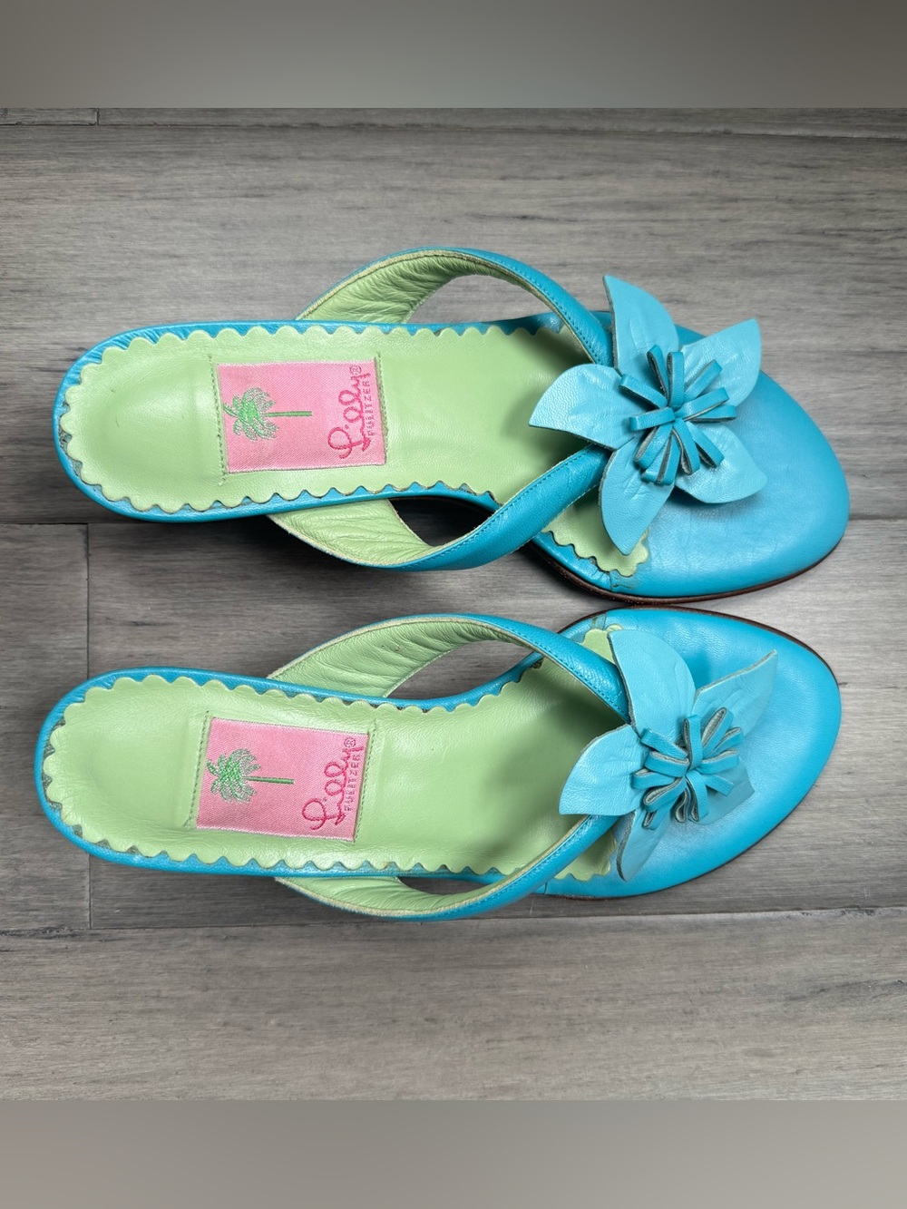 Women’s Blue Flower Low Heel Sandals Size 7
